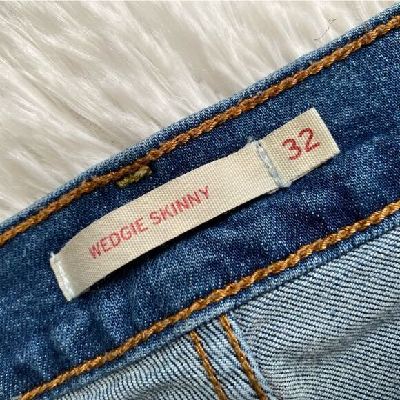 Levi’s Wedgie Skinny Button Fly Jeans Womens Size 32 Blue - Picture 8 of 10